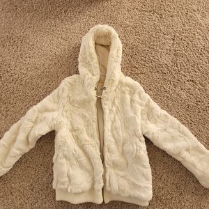 Abercrombie and Fitch white fur jacket size Medium